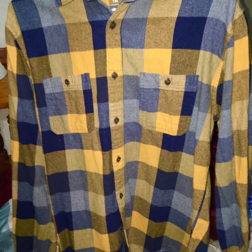 Men’s Yellow/Navy Blue Plaid Flannel